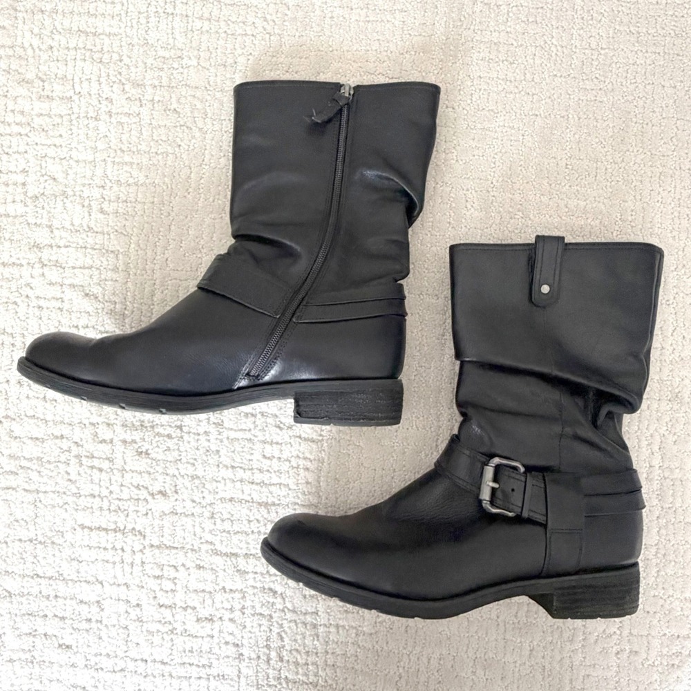 Sofft Aqua Sofft Black Leather Slouch Moto Mid Calf Boots Womens 11M SF0023301
